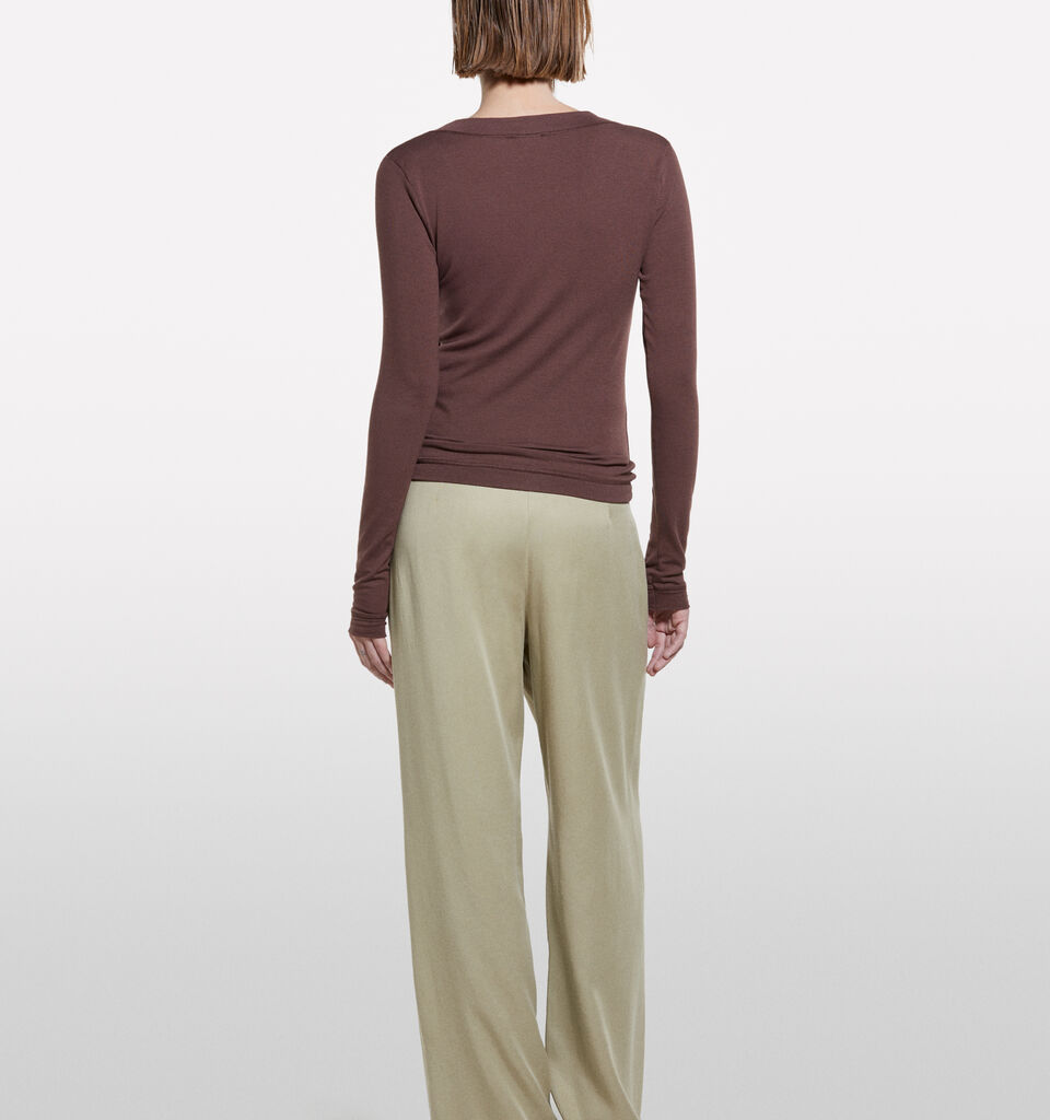 T-shirt slim fit marrone a maniche lunghe - t-shirt a manica lunga da donna - Marrone Scuro | Sisley image number 3